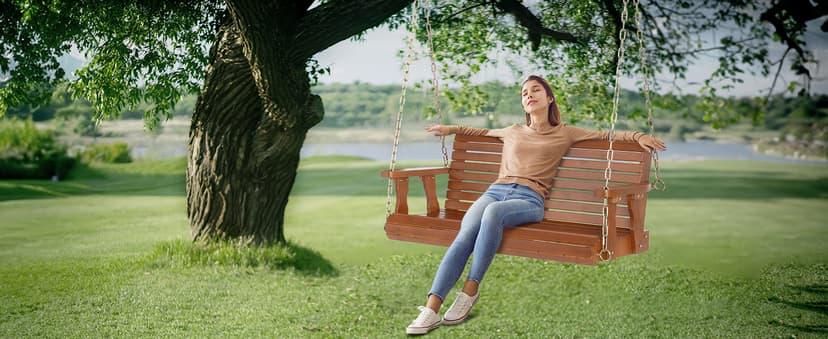 VINGLI Upgraded Patio Wooden Porch Swing for Courtyard & Garden, Heavy Duty 880 LBS Swing Chair Bench with Hanging Chains for Outdoors (Brown, 4 FT)