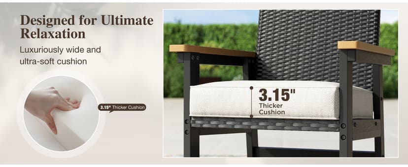 HERA'S HOUSE Patio Table and Chairs Set 7-Piece, HDPE Outdoor Dining Furniture Set with Cushions, All-Weather Wood Grain Table & Wicker Chairs for Backyard, Garden, Deck (Durable & Low Maintenance)