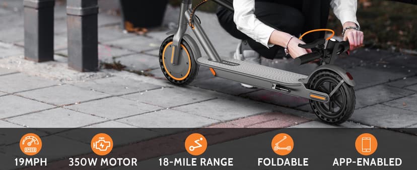 MAXSHOT Electric Scooter Adults & Big Kids, 350W Powerful Motor, Top Speed 16/19MPH, 12/16/19/21Miles Range, 8.5" Solid Tires Folding Commuter Escooter with Dual Suspension for Commuting, APP Control
