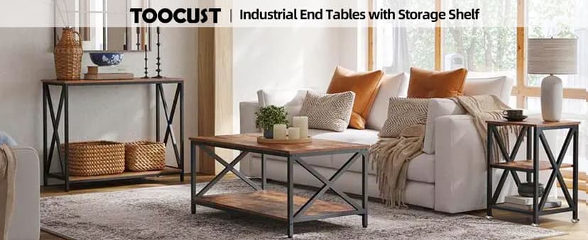 End Tables Living Room Set of 2, 16" D x 16" W x 24" H, Indoor End Tables Living Room with Storage Shelf, Square End Table Set of 2, X-Shaped Night Stands for Bedroom, Farmhouse Wood Side Tables