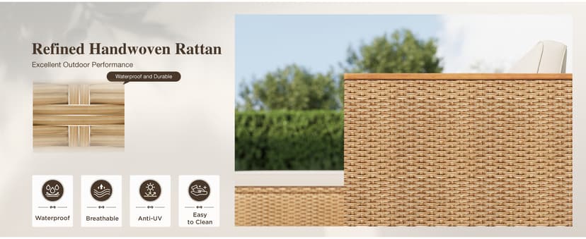 HERA'S HOUSE Small Patio Furniture Set, All Weather 3 Pieces Wicker Outdoor Sectional Set,Yellow Rattan Conversation Set with Lounge Sofa and Coffee Table for Lawn, Garden