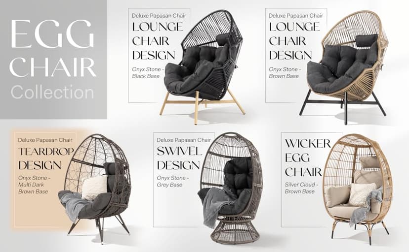 Bme Heavy Duty 400 lbs Capacity Wicker Egg Chairs for Outside & Indoor, Premium Soft Thick Olefin Fabric Cushion & UV 2000 Hours Material Teardrop Design, Durable Against Water, Weather