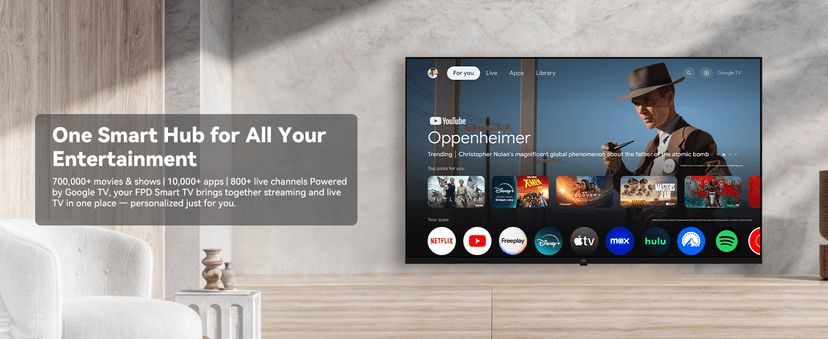 FPD 75 Inch Smart TV, 4K LED Google TV with Google Play Built-in Google Cast, HDR 10, Compatible with Dolby Atmos & Vision MEMC, Voice Assistant Remote, UHD Flat Screen Television (CG75 C3-2024)