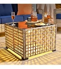 HOOOWOOO Outdoor Sectional Patio Furniture Set with Fire Pit Table,13 Pieces Wicker Conversation Sets L Shaped Couch,Extra Deep Out Door Sofa Outside Furniture with Swivel Chairs,Beige