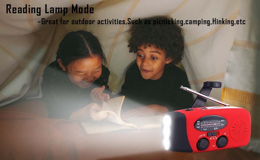 FM/AM/NOAA Weather Radio Hand Crank Self Powered Solar Portable Mini Emergency Survival Radios with 3 LED Super Bright Flashlight 2000mah Battery Operated Power Smart Phone Charger,SOS