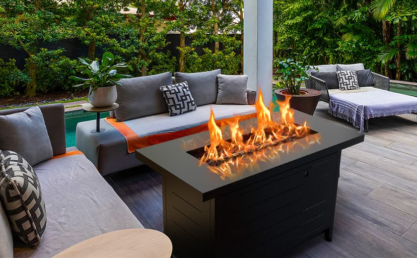 Ciays 42 Inch Gas Fire Pit Table, 60,000 BTU Propane Pits for Outside with Steel Lid and Lava Rock, 2 in 1 Firepit Table Gatherings Parties on Patio Deck Garden Backyard, Black