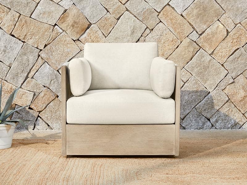 CHITA 3 Pieces Boho Patio Rattan Bistro Set, Outdoor Wicker Furniture Swivel Chairs & Side Table Set with 2 Arm Pillows, Acacia Wood Frame, Fully Assembled(Cream)