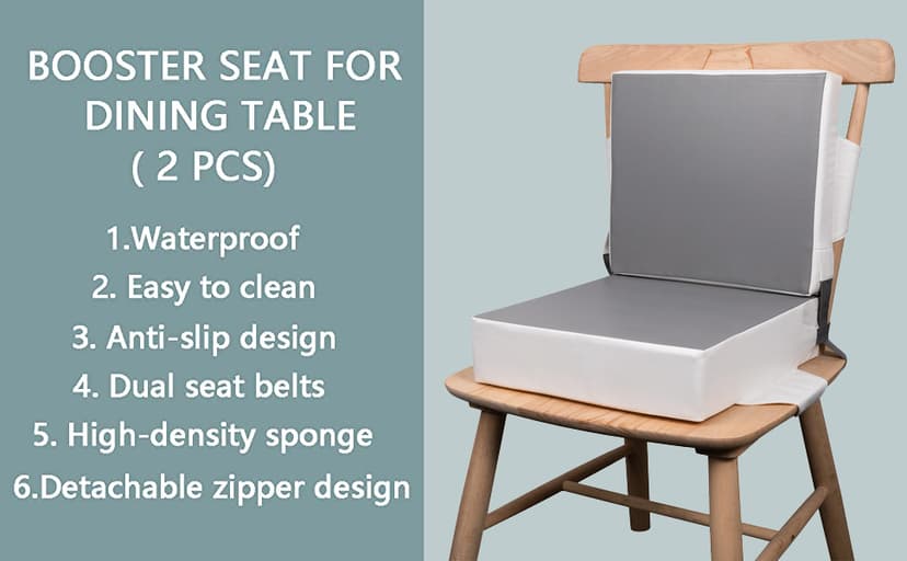 Kalawen Booster Seat for Kitchen Chair, Upgraded 2Pcs PU Washable Straps Safety Buckle Kids Toddler Booster Seat for Table