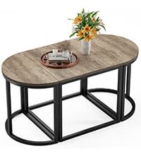 GreenForest End Table with 2-Tier Storage Shelf, 24 inch Large Side Table for Living Room,Modern Nightstand for Bedroom Bedside Office Farmhouse, Grey Wash