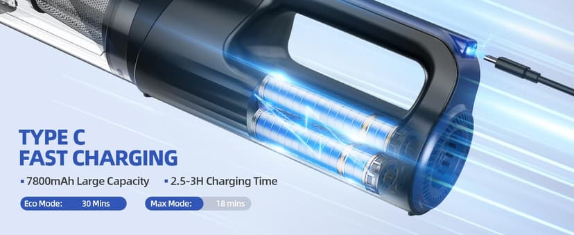Car Vacuum Portable Cordless, 18000Pa 2 in 1 Cleaner&Air Duster, 130W Brushless Motor Handheld Vacuum Cordless with 7800mAh Battery, LED Light, Multi-Nozzles for Car, Home, Office, Pet