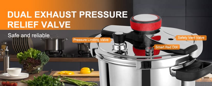 Pressure Cooker 10 QT, Stainess Steel Pressure Canner 10 Quart, Explosion-Proof Cookware, Rotating Lock/Unlock Lid, One-handed lid opening, Thickened Silicone Ring And Anti-scald Handle, Silver