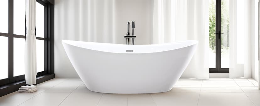 Vanity Art 71" X 33" Freestanding Bathtub | Home Improvement Bathtubs with Contemporary Design for Soaking and Bathing, Overflow and Pop-up Drain with UPC Certified, Acrylic, VA6807-PC