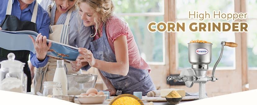 Moongiantgo Corn Grinder Cast Iron, Hand Crank Grain Mill with Large Hopper & Table Clamp, for Manual Crushing Barley Wheat Berries Coffee Chickpeas Seeds Pepper Dried Beans Animals Feed Home Brewing