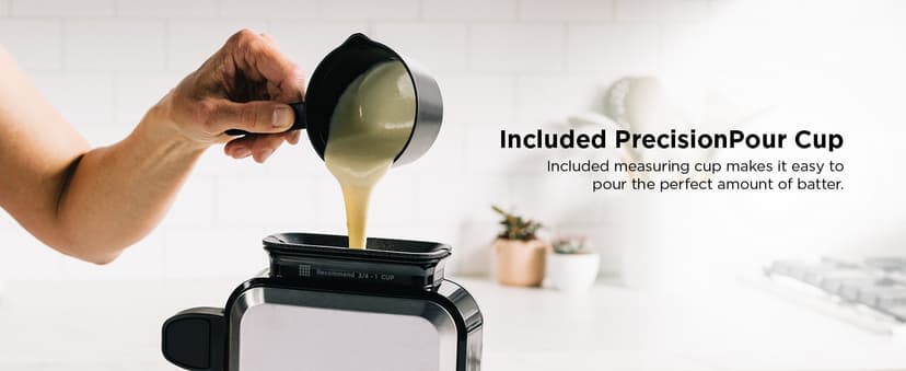 Ninja BW1001 NeverStick PRO Belgian Waffle Maker, Vertical Design, 5 Shade Settings, with Precision-Pour Cup & Chef-curated Recipe Guide, Black & Silver