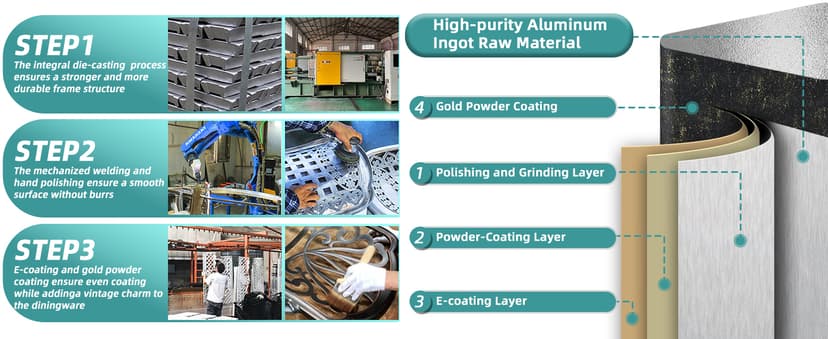 MEETWARM 9-Piece Outdoor Furniture Dining Set, All Weather Cast Aluminum Patio Garden Set with 8 Chairs,1 Oval Table, 2" Umbrella Hole, Dark Bronze