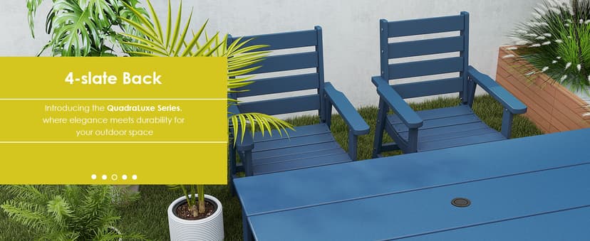 GREENVINES 7-Piece Outdoor Dining Set | HDPE | Patio Table and Chairs Sets for 6 | Patio Furniture | All Weather | Umbrella Hole | Blue| for Backyard Poolside Garden