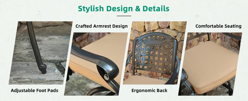 VIVIJASON 9-Piece High Patio Dining Set, Free-Rust Cast Aluminum Patio Bar Table and Chairs Set with 8 Swivel Bar Stools & 64" Bar Height Dining Table, Umbrella Hole for Backyard, Lawn, Garden