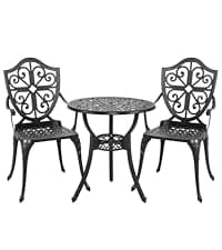 NUU GARDEN Bistro Set 3 Piece Outdoor Cast Aluminum Patio Bistro Set Patio Table and Chairs Set of 2 with Umbrella Hole and Gray Cushions, Black