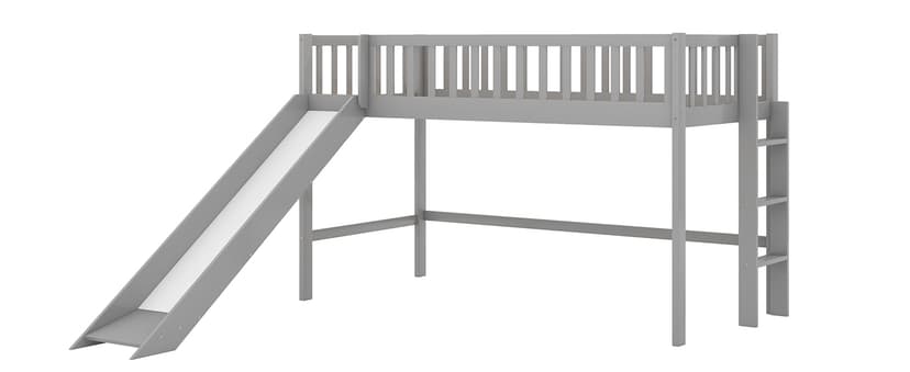 Bellemave Twin Size Loft Bed for Kids,Low Loft Bed with Slide and Ladder,Wood Loft Bed Twin for Girls Boys,Grey