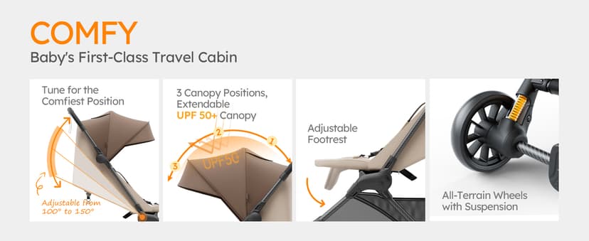 Lightweight Baby Strollers for Airplane, Ultra-Compact Travel Stroller, Light & Strong Portable Toddler Stroller with Carbon Fiber Frame and UPF 50+ Waterproof Fabric, Only 9.9 lbs, Brown