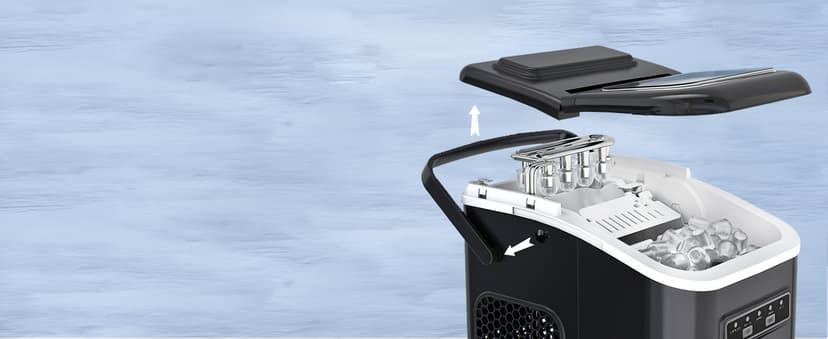 Ecozy Countertop Ice Maker, Portable, Self-Cleaning, 9 Bullet Ice Cubes in 6 Mins, 26lbs/24Hrs, Ice Maker Machine with Ice Bags, Handle, Standing Scoop and Basket, Black, IM-BS261C