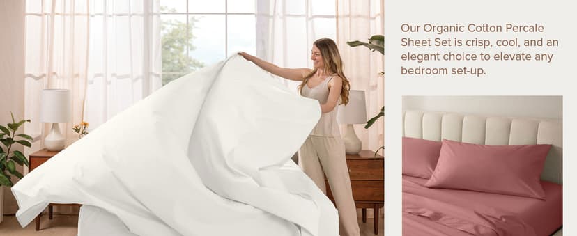 Bare Home 100% Organic Cotton Full XL Sheet Set - Crisp Percale Weave - 260 Thread Count - Lightweight & Breathable - Bedding Sheets & Pillowcases (Full XL, White)