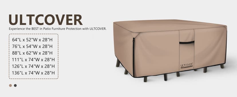ULTCOVER Rectangular Patio Heavy Duty Table Cover - 600D Tough Canvas Waterproof Outdoor Dining Table and Chairs General Purpose Furniture Cover Size 111L x 74W x 28H inch