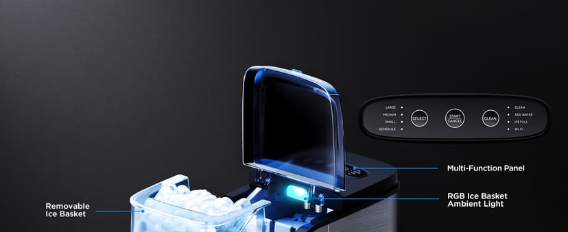 GoveeLife Smart Ice Maker Countertop, Portable Ice Machine with Voice Control, 9 Ice Cubes in 6 Minutes 3 Sizes, 26lbs/24Hrs, Self Cleaning RGB Lights, Quiet Ice Maker with Scoop for Kitchen Silver