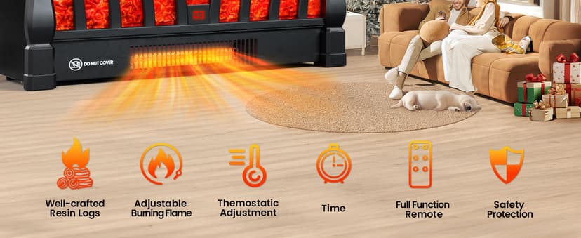 Electric Fireplace Logs Inserts Heater with Infrared Remote, 24 H Timer, 5 Flame Brightness, Thermostat, Overheating Protection for Home & Office