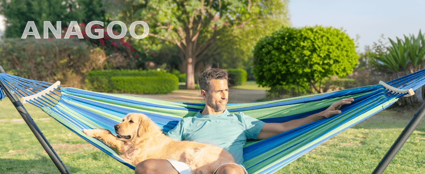 Double Hammock with Stand, 2 Person Hammock with Carrying Bag,Heavy Duty Portable,500 lb Capacity, Perfect for Both Indoors and Outdoors,Wide Blue