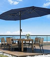 10ft Patio Umbrella with Base Included, Outdoor Offset Cantilever Umbrella w/Upgraded Yarn-dyed Fabric Shade, Sturdy 8 Rids, Easy Tilt Adjustment, for Pool Deck Porch Backyard Garden,Beige