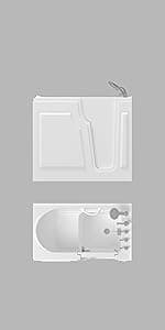 FerdY Floridian 52" Walk-in Bathtub with Right-Side Door Opening and Quick Fill and Drain System, Rectangular Soaking Bathtub in White