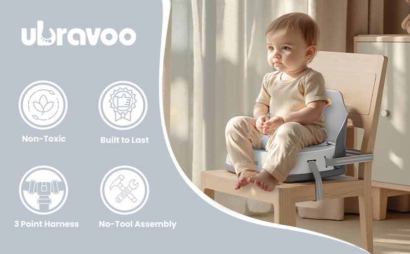 Baby Booster Seats, Toddler Booster Seat for Dining Table with Adjustable Straps, Portable Compact Portable Baby Chair for Dining and Travel (Grey)