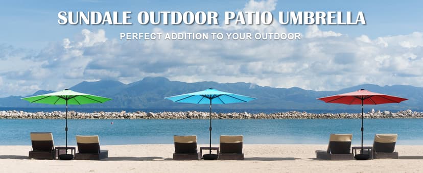 Sundale Outdoor 9FT Patio Umbrella with Sand Bag Umbrella Base, Outdoor Umbrella with Tilt and Crank, Beige