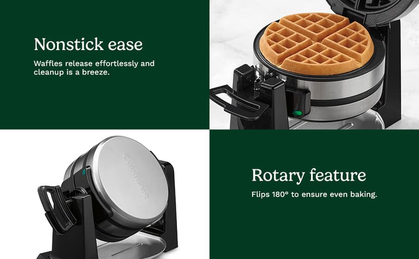 Cuisinart Double Flip Belgian Waffle Maker, 180° Flip, Ready Indicator Light, 1400W Nonstick Waffle Iron Plates, WAF-F40, Black/Stainless