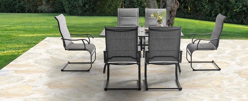 NUU GARDEN Patio Dining Chairs Set of 4, All Weather Outdoor Padded Textilene Patio Chairs, Breathable Spring Motion Textile High Back Outdoor Dining Chairs for Backyard, Lawn, Deck, Grey