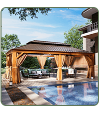 Aoxun 12' x 16' Outdoor Wood Gazebo, Hardtop Gazebo Permanent Wooden Pavilion with Galvanized Steel Gable Roof, for Patio, Garden, Deck, Cedar Wood