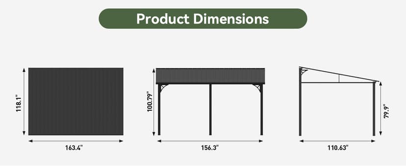 Aoxun 10' x 14' Lean to Gazebo, Upgraded Hardtop Outdoor Pergola with Sloping Galvanized Steel Roof, Large Wall-Mounted Heavy Duty Awnings for Patio, Backyard, Deck, Porch