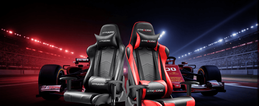 GTRACING Gaming Chair with Reclining Backrest, Adjustable Height and Swivel Base, Ergonomic Computer Chair with Headrest and Lumbar Support (Red)