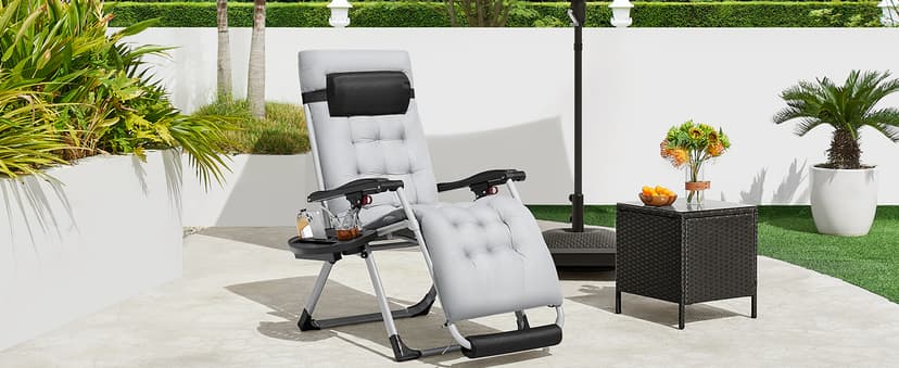 Yaheetech Zero Gravity Chair, Folding Reclining Lounge Recliner with Removable Pad & Headrest & Side Cup Holder Tray for Indoor and Outdoor Gray/1