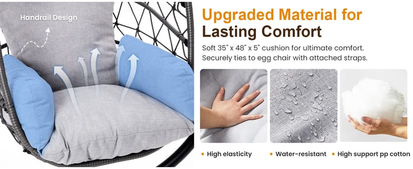 RoyalCraft Hanging Egg Chair Outdoor Swing Chair with Stand, Hammock Chair Indoor, Patio Boho Wicker Hanging Chair with Stand 350lbs Capacity for Garden, Balcony, Bedroom, Black & Gray