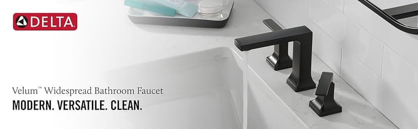 Delta Velum Matte Black Bathroom Faucet 3 Hole, 8 Inch Widespread Bathroom Sink Faucet for Vanity, Metal Push-Pop Drain Assembly, Matte Black 3537LF-BLMPU