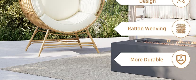 Egg Chair Outdoor Indoor, Oversized Rattan Chair with Thicken Cushion, 350LBS Capacity Wicker Patio Lounge Chair, Basket Chair for Living Room Balcony Porch Backyard, Beige