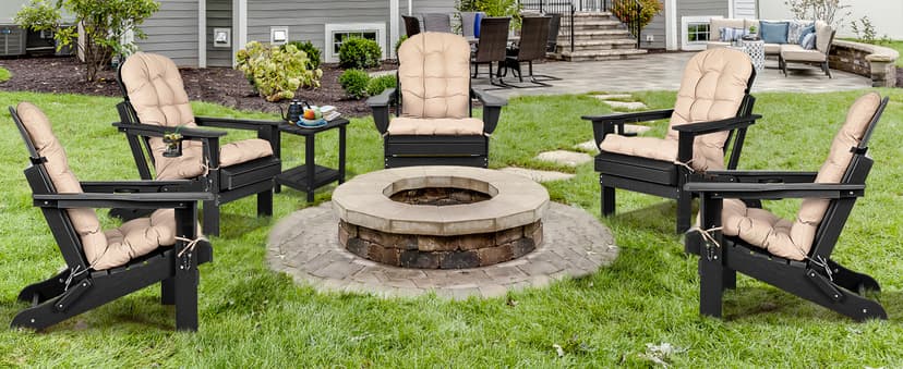 nalone Folding Adirondack Chairs Set of 2 with Cushions and Cup Holder, HDPE Plastic Oversized Patio Chair Weather Resistant, Used in Outdoor, Fire Pit, Deck, Garden, Campfire Chairs (Black)