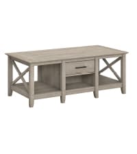 Bush Home End Table with Drawer, Nightstand with Storage, Living Room and Bedroom Furniture, Key West Collection, Washed Gray