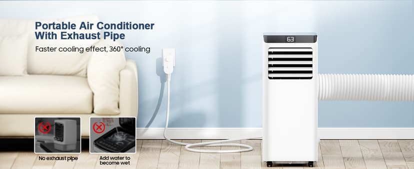 Portable Air Conditioners 8,000 BTU Air Conditioner Portable for Room up to 365 Sq.Ft. Portable AC Unit with Remote Control 4 Modes Dehumidifier Window Mount Kit (8000-07E)