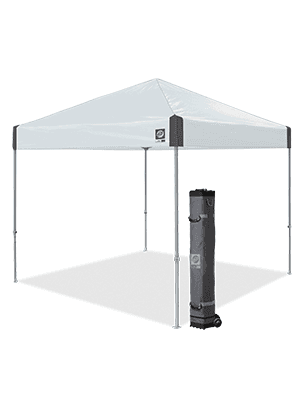 E-Z UP Ambassador Instant Pop Up Canopy Tent, 10' x 10', Roller Bag and 4 Piece Spike Set, Slate White