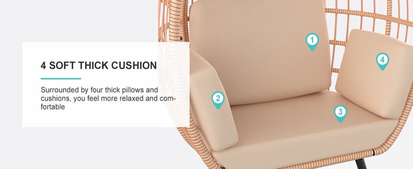 ZENPETIO Oversized Egg Chair, Indoor Outdoor Lounger with 4 UV Resistant Cushions, Storage Bag, All-Weather Wicker Egg Lounger Chair for Patio, Backyard, Living Room, 370lbs Capacity - Brown