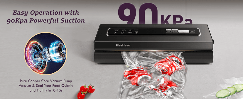 Vacuum Sealer Machine 90Kpa 6-in-1 Compact Food Vacuum Sealing Preservation System with Cutter | 2 Bag Rolls | 5 Pre-cut Bags | Dry&Moist Modes | ETL Listed (Gray)