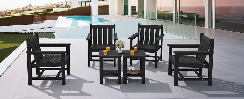 SERWALL 3 Pieces Patio Bistro Set, All Weather Adirondack Chair Set with Side Table, HDPE Material Outdoor Patio Furniture Set for Balcony, Porch, Garden, Backyard- Black